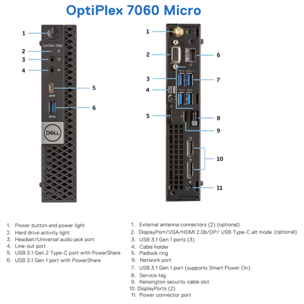 DELL Renewed Grade A | OptiPlex 7060 Micro | Intel Core i5 | i5‑8500T | 16 GB | SSD | 128 GB | Intel UHD Graphics 630 | Windows 11 Pro – Vaizdas 2